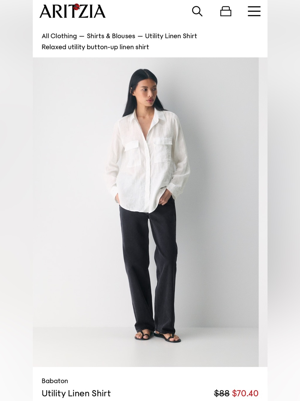 ARITZIA BABATON 100% Linen Utility Button Down White Shirt